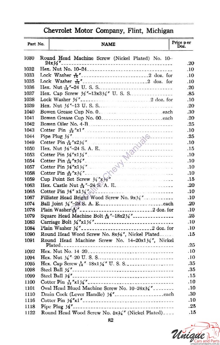 1912 Chevrolet Light and Little Six Parts Price List Page 67